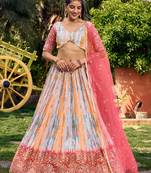white & pink shibori printed chinon traditional lehenga set choli with dupatta