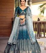 blue sequins chinon lehenga set choli with dupatta