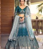 Blue Sequins Chinon Function Wear Lehenga Choli