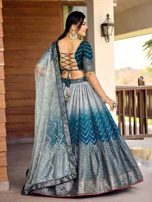 blue sequins chinon lehenga set choli with dupatta 5