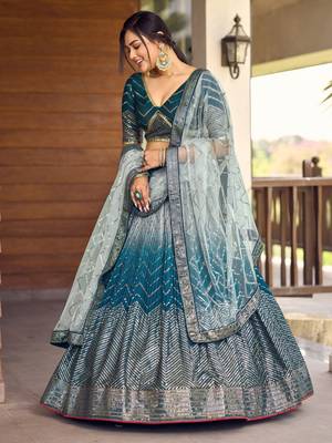 blue sequins chinon lehenga set choli with dupatta 5