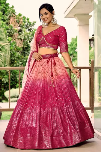 pink sequins chinon wedding lehenga set choli with dupatta with dupatta