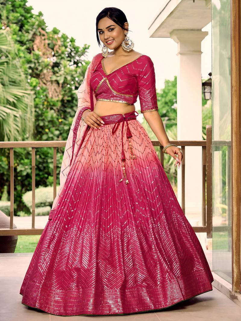 pink sequins chinon wedding lehenga set choli with dupatta with dupatta