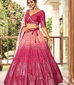 Pink Sequins Chinon Wedding Lehenga Choli With Dupatta