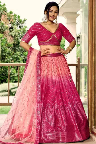 pink sequins chinon wedding lehenga set choli with dupatta with dupatta