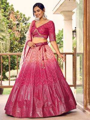 pink sequins chinon wedding lehenga set choli with dupatta with dupatta 3