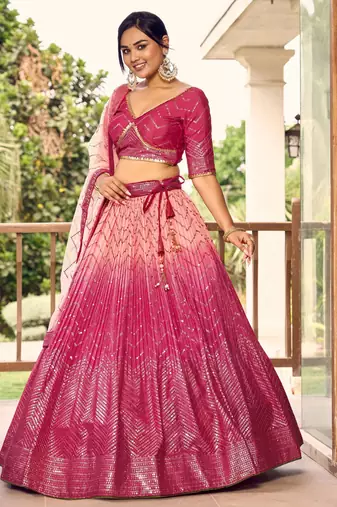 pink sequins chinon wedding lehenga set choli with dupatta with dupatta