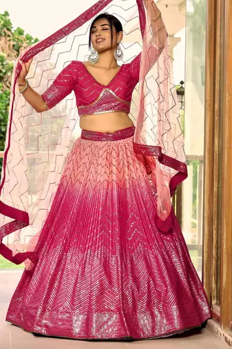 pink sequins chinon wedding lehenga set choli with dupatta with dupatta