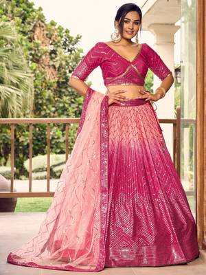 pink sequins chinon wedding lehenga set choli with dupatta with dupatta 4