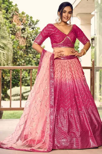 pink sequins chinon wedding lehenga set choli with dupatta with dupatta