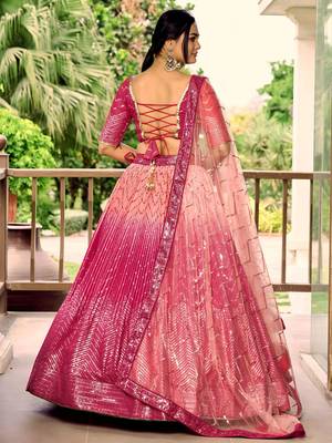 pink sequins chinon wedding lehenga set choli with dupatta with dupatta 5