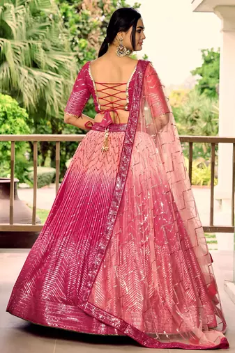 pink sequins chinon wedding lehenga set choli with dupatta with dupatta