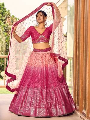 pink sequins chinon wedding lehenga set choli with dupatta with dupatta 5