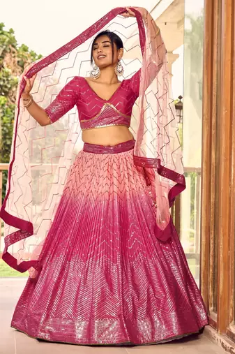 pink sequins chinon wedding lehenga set choli with dupatta with dupatta