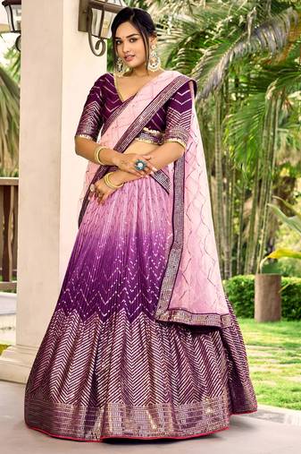 purple sequins chinon lehenga set choli with dupatta