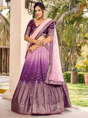 purple sequins chinon lehenga set choli with dupatta 1