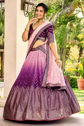 purple sequins chinon lehenga set choli with dupatta
