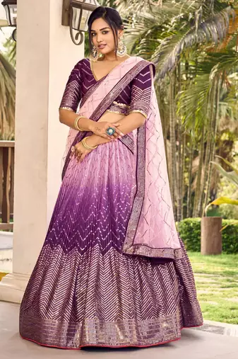 purple sequins chinon lehenga set choli with dupatta