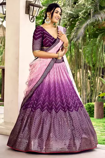 purple sequins chinon lehenga set choli with dupatta