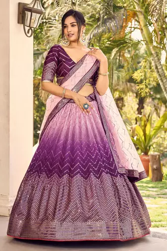 purple sequins chinon lehenga set choli with dupatta