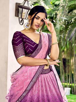 purple sequins chinon lehenga set choli with dupatta 5