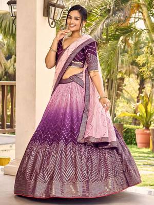 purple sequins chinon lehenga set choli with dupatta 5