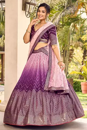 purple sequins chinon lehenga set choli with dupatta