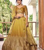 Yellow Sequins Chinon Haldi Wear Lehenga Choli