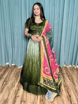 Olive Green Ombre Lehenga Choli Set 3