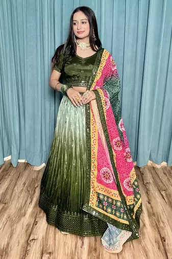 Olive Green Ombre Lehenga Choli Set