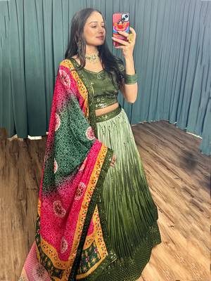 Olive Green Ombre Lehenga Choli Set 4
