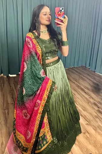 Olive Green Ombre Lehenga Choli Set