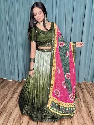 Olive Green Ombre Lehenga Choli Set 5