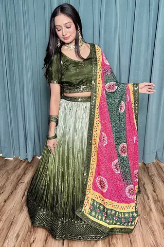 Olive Green Ombre Lehenga Choli Set