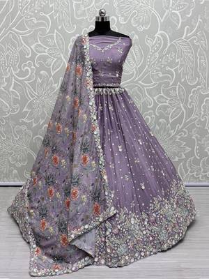 purple sequins chinon lehenga set choli with dupatta 1