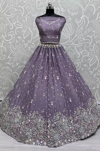 purple sequins chinon lehenga set choli with dupatta
