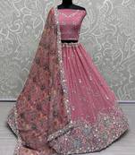 pink sequins chinon lehenga set choli with dupatta