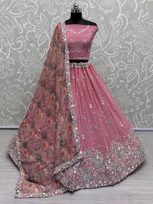 pink sequins chinon lehenga set choli with dupatta 2