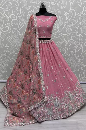 pink sequins chinon lehenga set choli with dupatta