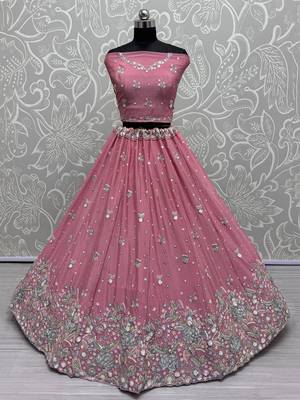 pink sequins chinon lehenga set choli with dupatta 3