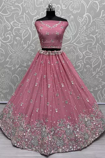 pink sequins chinon lehenga set choli with dupatta