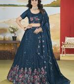 Teal Blue Sequins Chinon  Engagement Wear Lehenga Choli