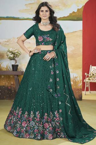 Green Sequins Chinon  Wedding Lehenga Choli With Dupatta