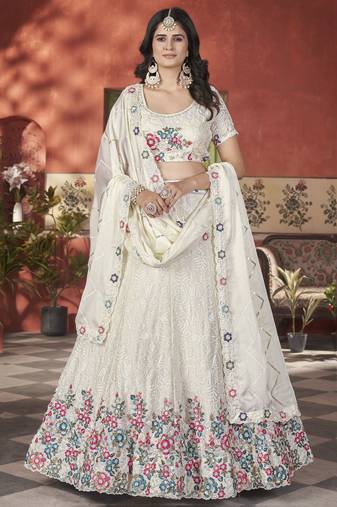 Beige Sequins Chinon  Wedding Lehenga Choli With Dupatta