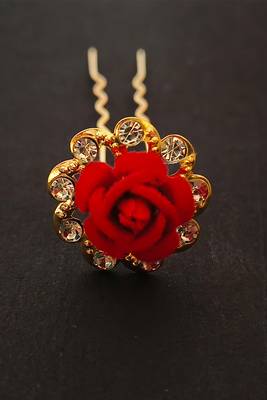 Pack of 12 red rose juda pins for hair fancy metal flower bun pins for women & girls 1