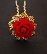 Pack of 12 red rose juda pins for hair fancy metal flower bun pins for women & girls