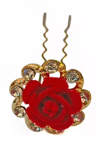 Pack of 12 red rose juda pins for hair fancy metal flower bun pins for women & girls