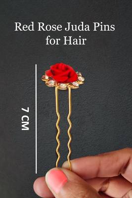 Pack of 12 red rose juda pins for hair fancy metal flower bun pins for women & girls 3