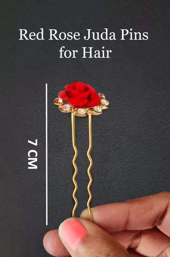 Pack of 12 red rose juda pins for hair fancy metal flower bun pins for women & girls