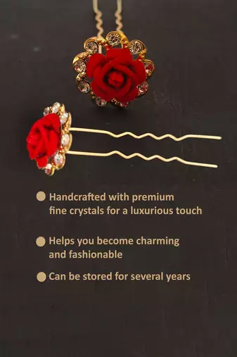 Pack of 12 red rose juda pins for hair fancy metal flower bun pins for women & girls